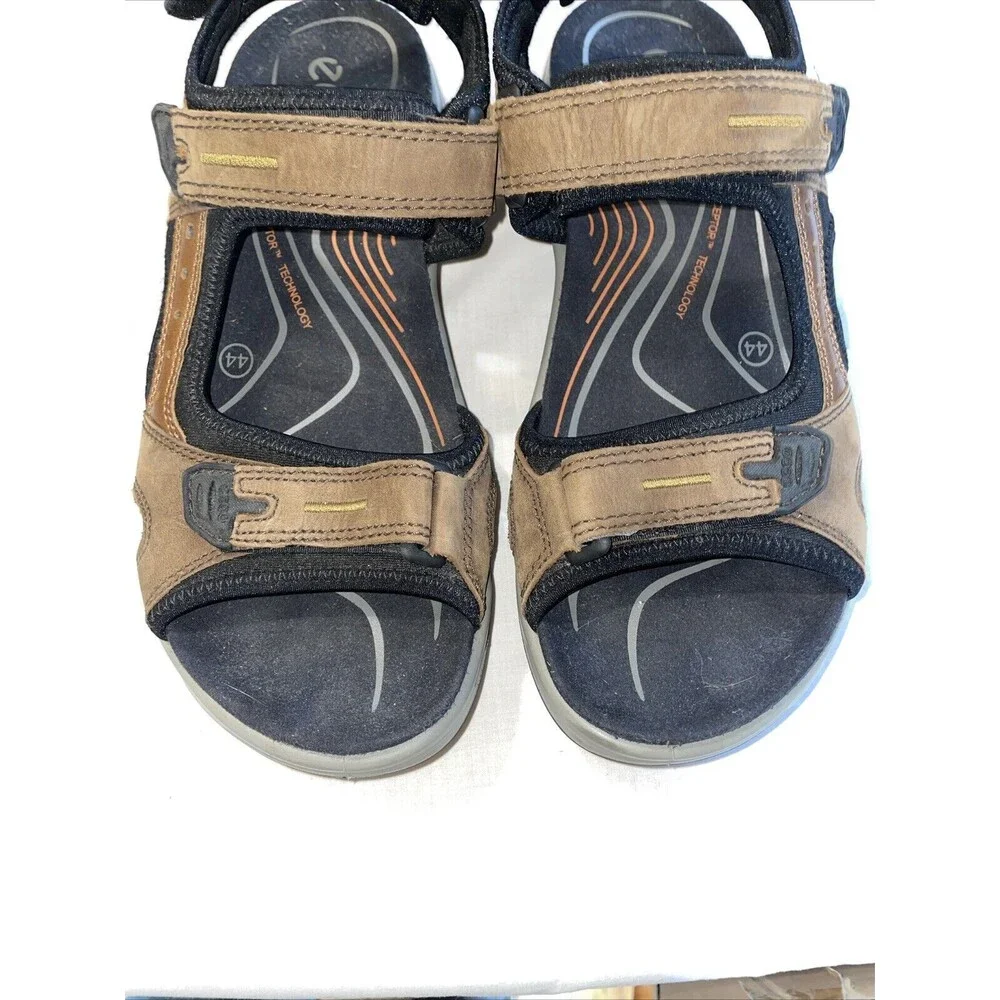 Ecco Men’s Strappy Sandals Sz 44 U.S. 11 M Brown Leather Hook & Loop Athleisure